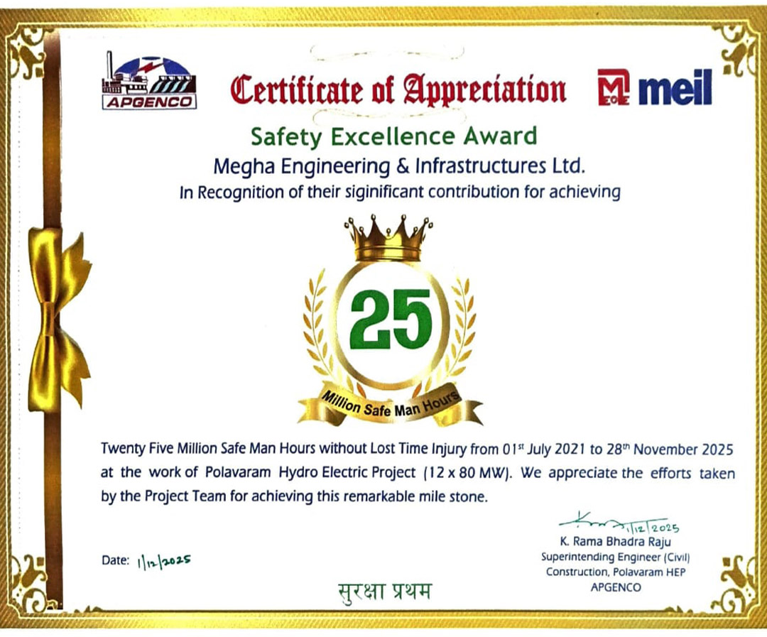 MEIL Group Achieves 25 Million Safe Man-Hours at Polavaram Project
